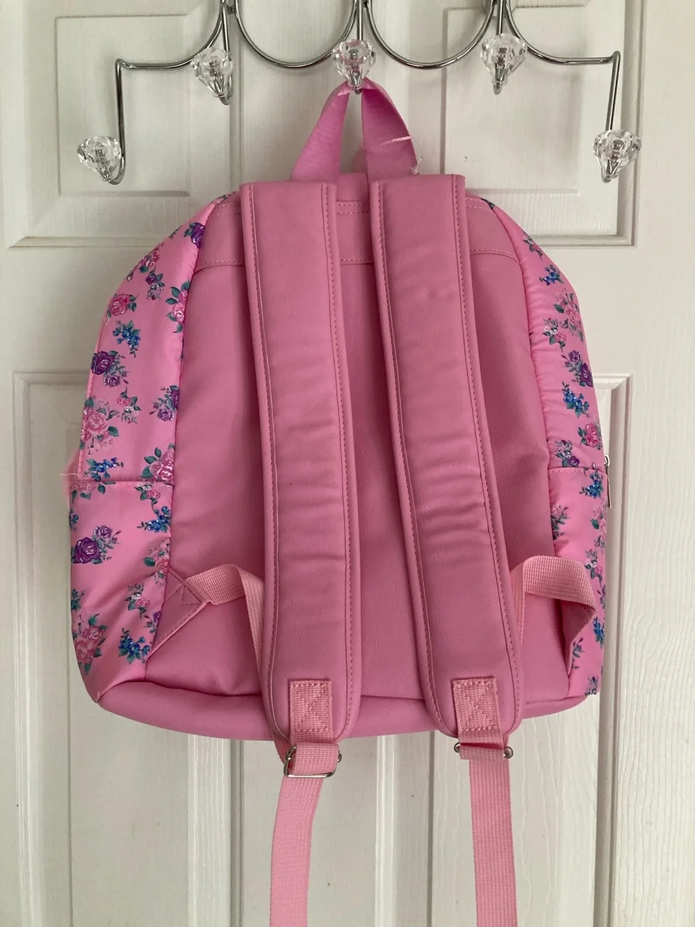 OMG Pink Floral Quilted Kids Backpack with Pom-Pom Charm